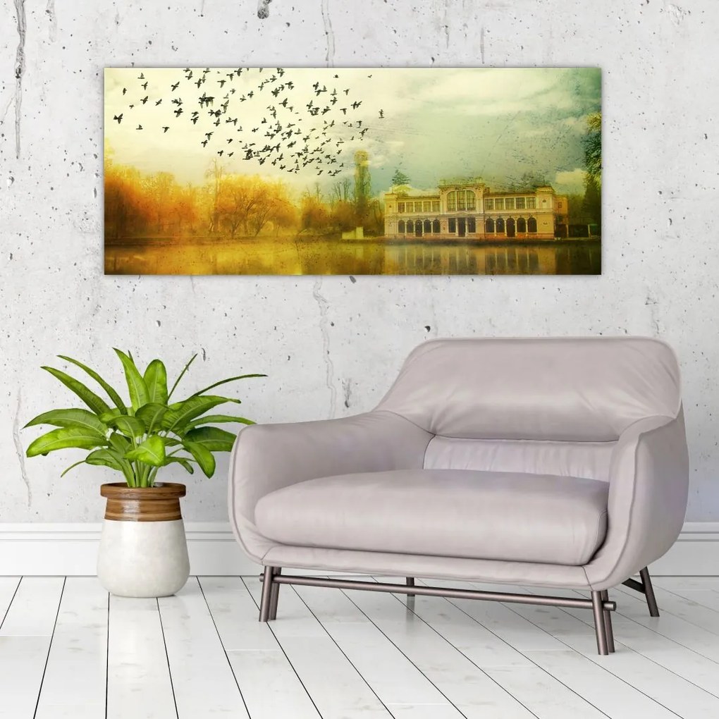 Tablou peisajului pictat cu sediul (120x50 cm)