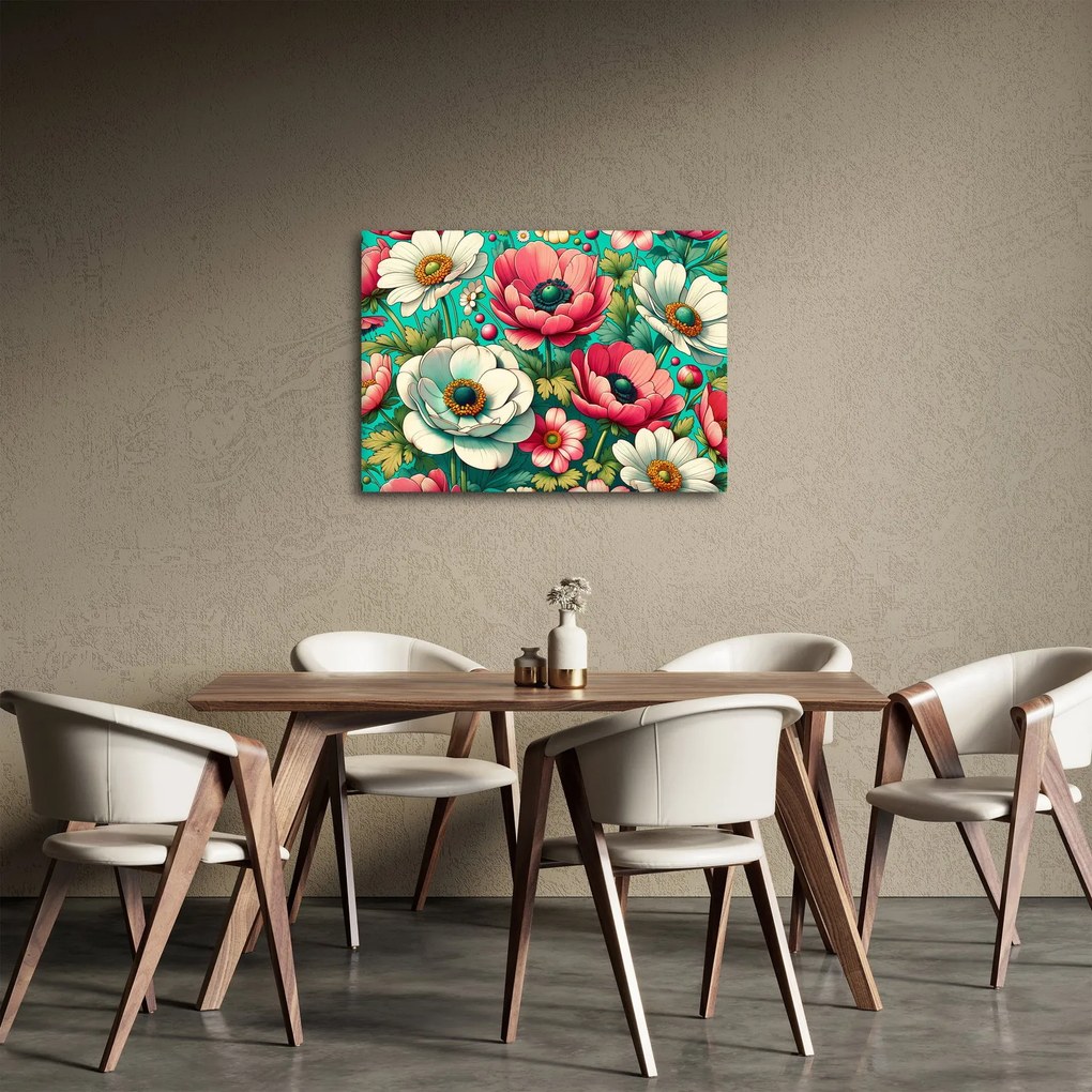 Tablou - Flori pe fundal albastru (70x50 cm)