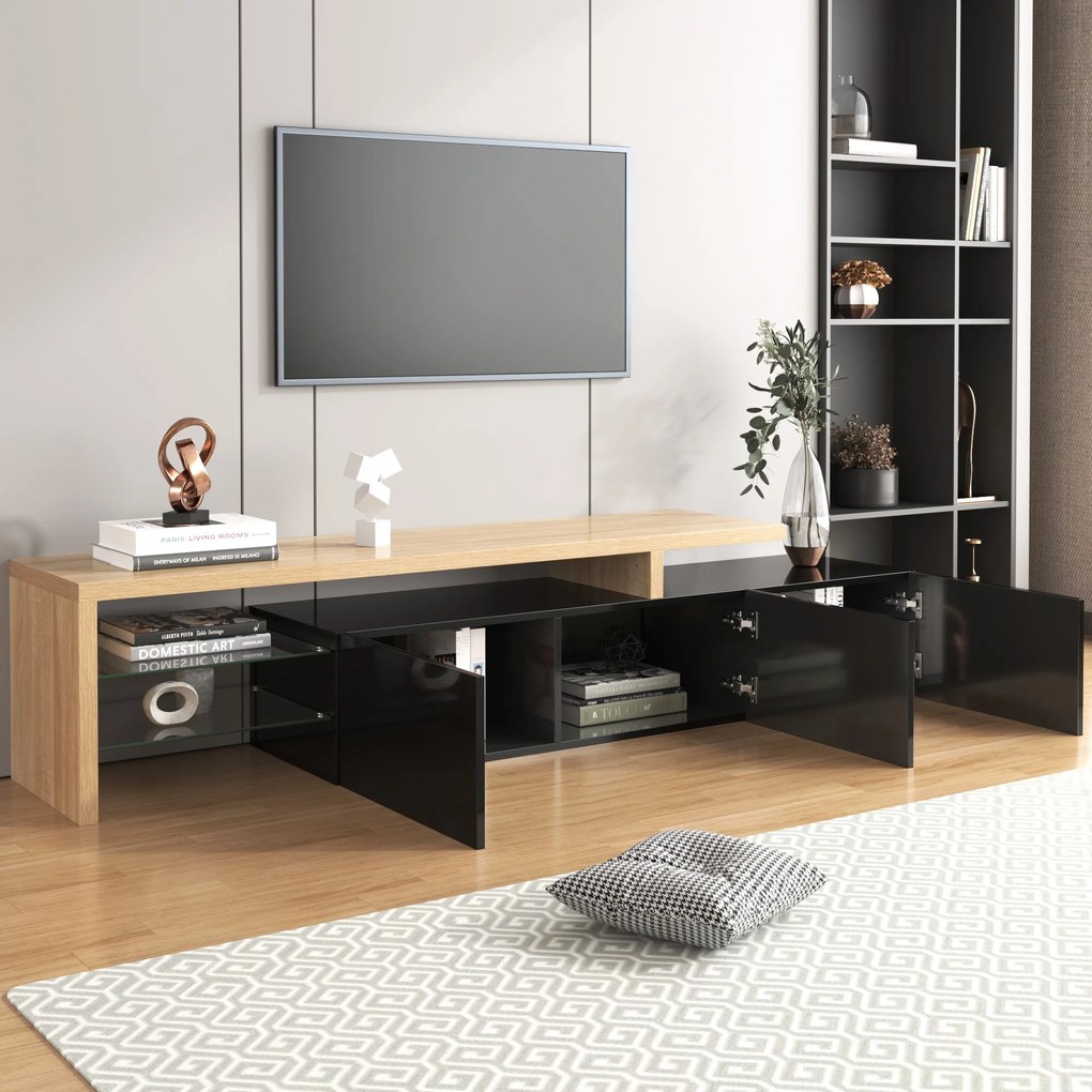 Mobilă TV modernă de design, Negru+Culoare naturală | Aosom Romania