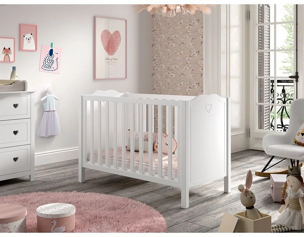 Pătuț alb din lemn de pin 60x120 cm Amori – Vipack