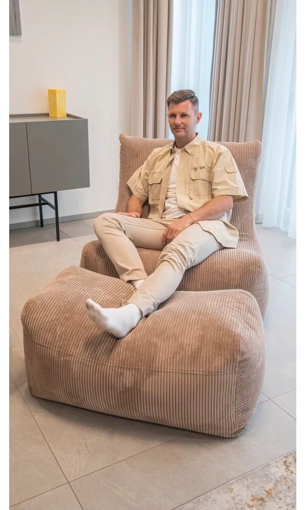 Fotoliu bean bag crem cu tapițerie din țesătură bouclé Plus 100 Lounge – SLOWDOWN