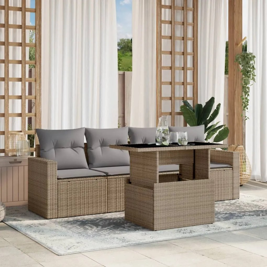 vidaXL Set canapele de grădină cu perne, 5 piese, bej, poliratan