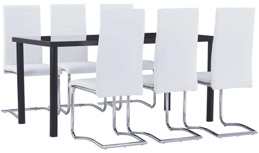 Set mobilier de bucatarie, 7 piese, alb, piele ecologica Alb, 7