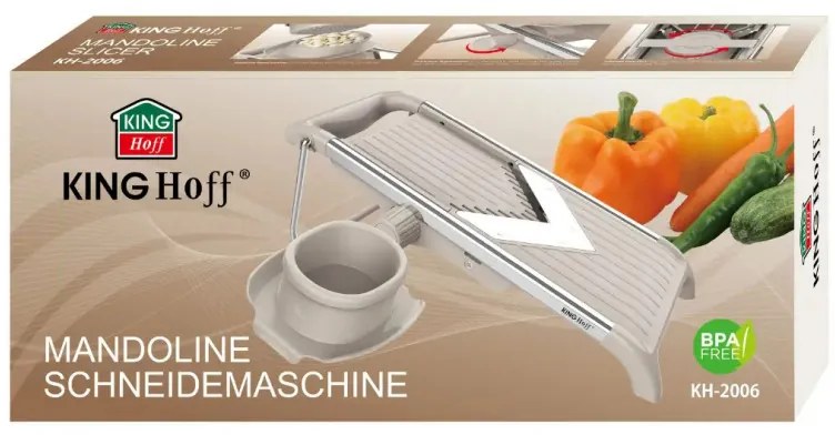 Răzătoare de legume Kinghoff KH 2006, grosime reglabilă, lame în formă de V, Julienne 5 mm, bej/gri
