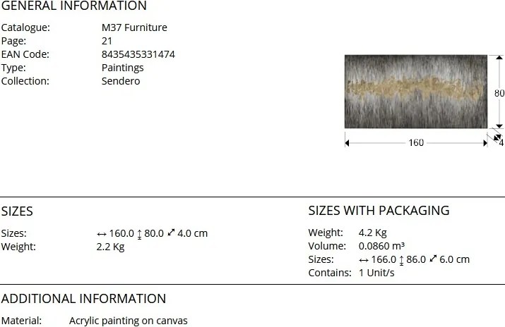 Tablou de perete decorativ canvas Sendero, 80x160cm