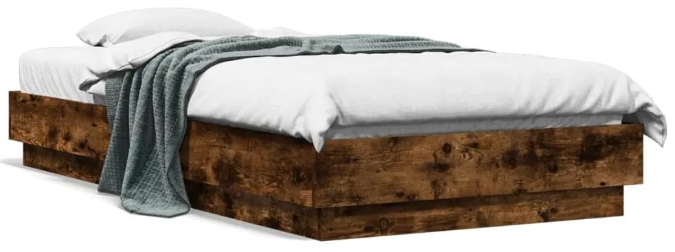 vidaXL Cadru de pat cu lumini LED, stejar fumuriu, 75x190 cm