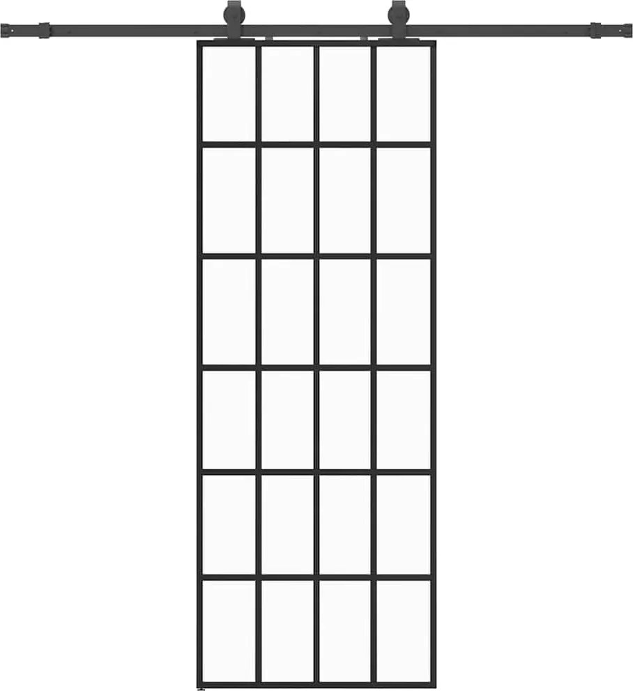vidaXL Ușă glisantă cu set de feronerie neagră 76x205 cm Sticlă ESG