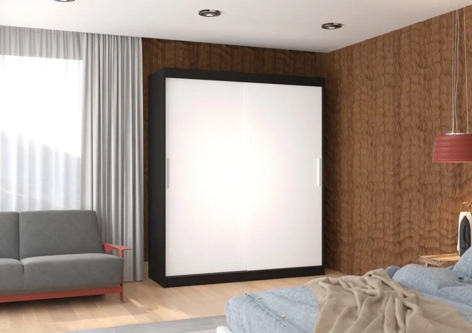 Dulap cu usi glisante 180x215 cm, Lincoln, ADRK Furniture (Culoare: Negru / Alb)