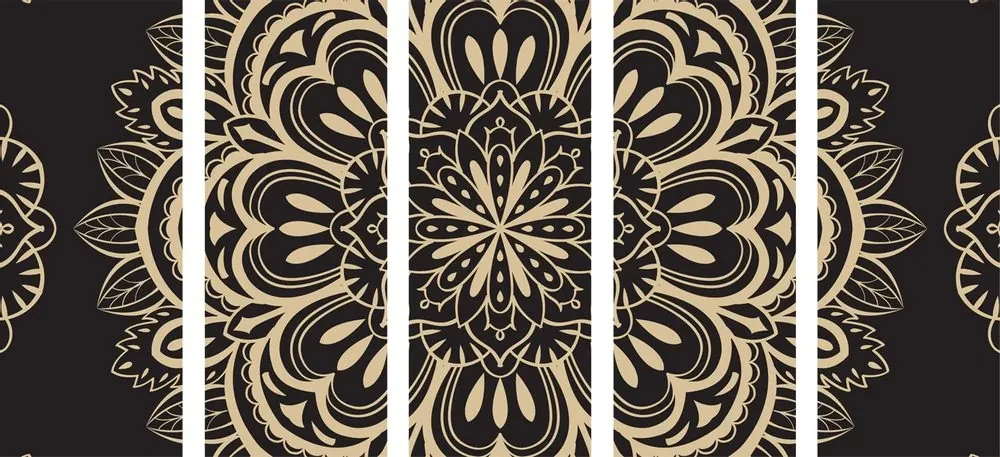 Tablou 5-piese Mandala pe un fundal negru