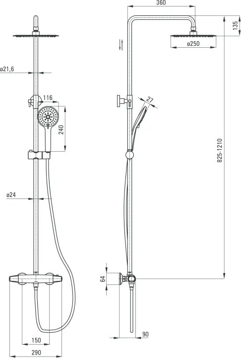 Jasmin Nero set de dus cu baterie termostatata, para de dus si dispersor fix NACN4GT