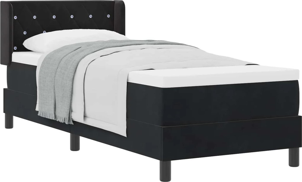 vidaXL Pat cu arcuri cu saltea cu headboard Negru 200 x 80 cm Catifea