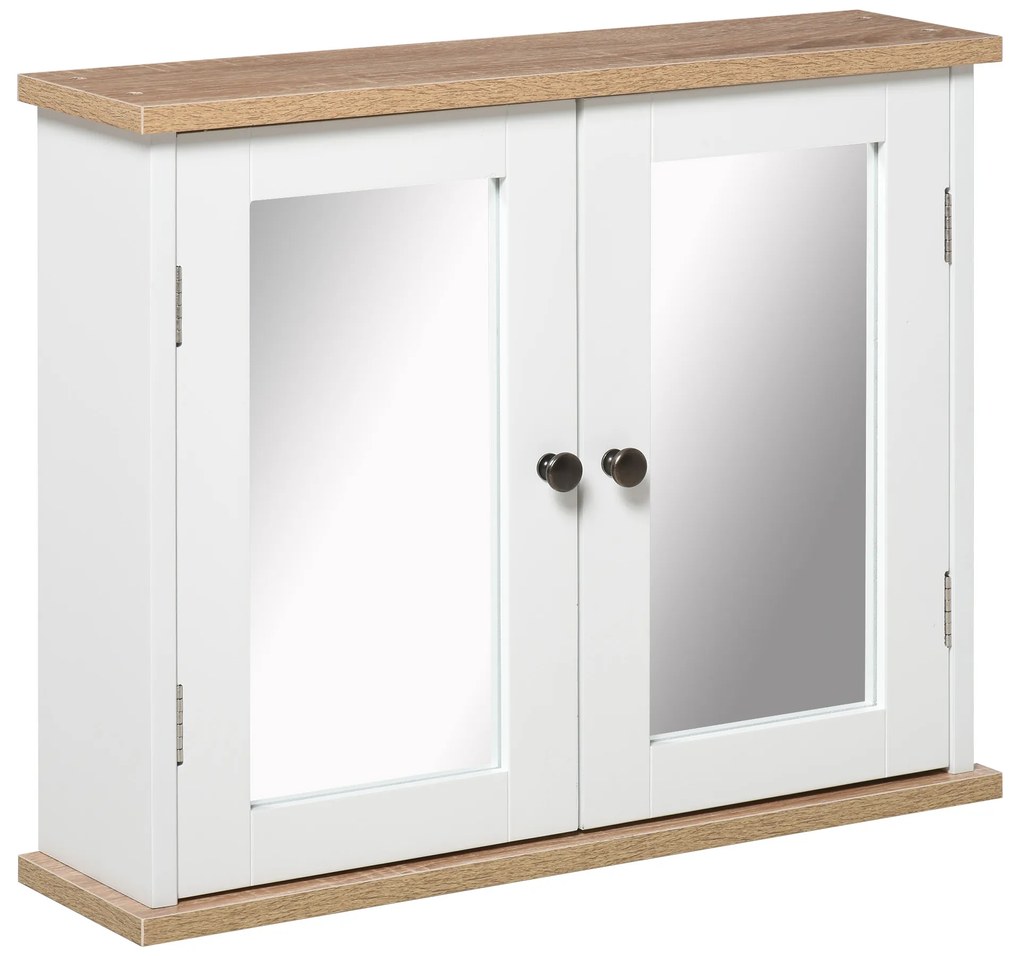 kleankin Dulap Suspendat cu Oglindă pentru Baie 2 Niveluri cu 1 raft reglabil și 2 Uși din lemn- dim. 56I x 14P x 46H cm | Aosom Romania