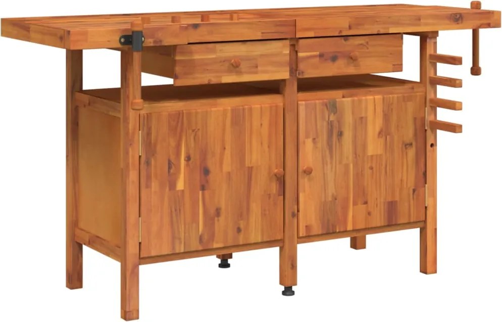 vidaXL Banc de lucru cu sertare și menghine, 162x62x83 cm, lemn acacia