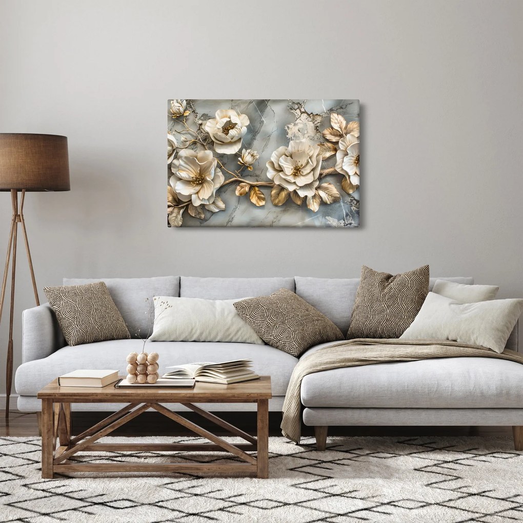Tablou - Marmură de fundal cu flori (90x60 cm)