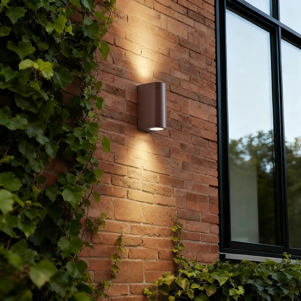 Aplică de perete exterioară maro ruginiu din plastic ovală cu 2 lumini - Baleno