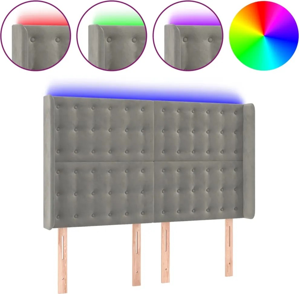 vidaXL Tăblie de pat cu LED, gri deschis, 147x16x118/128 cm, catifea