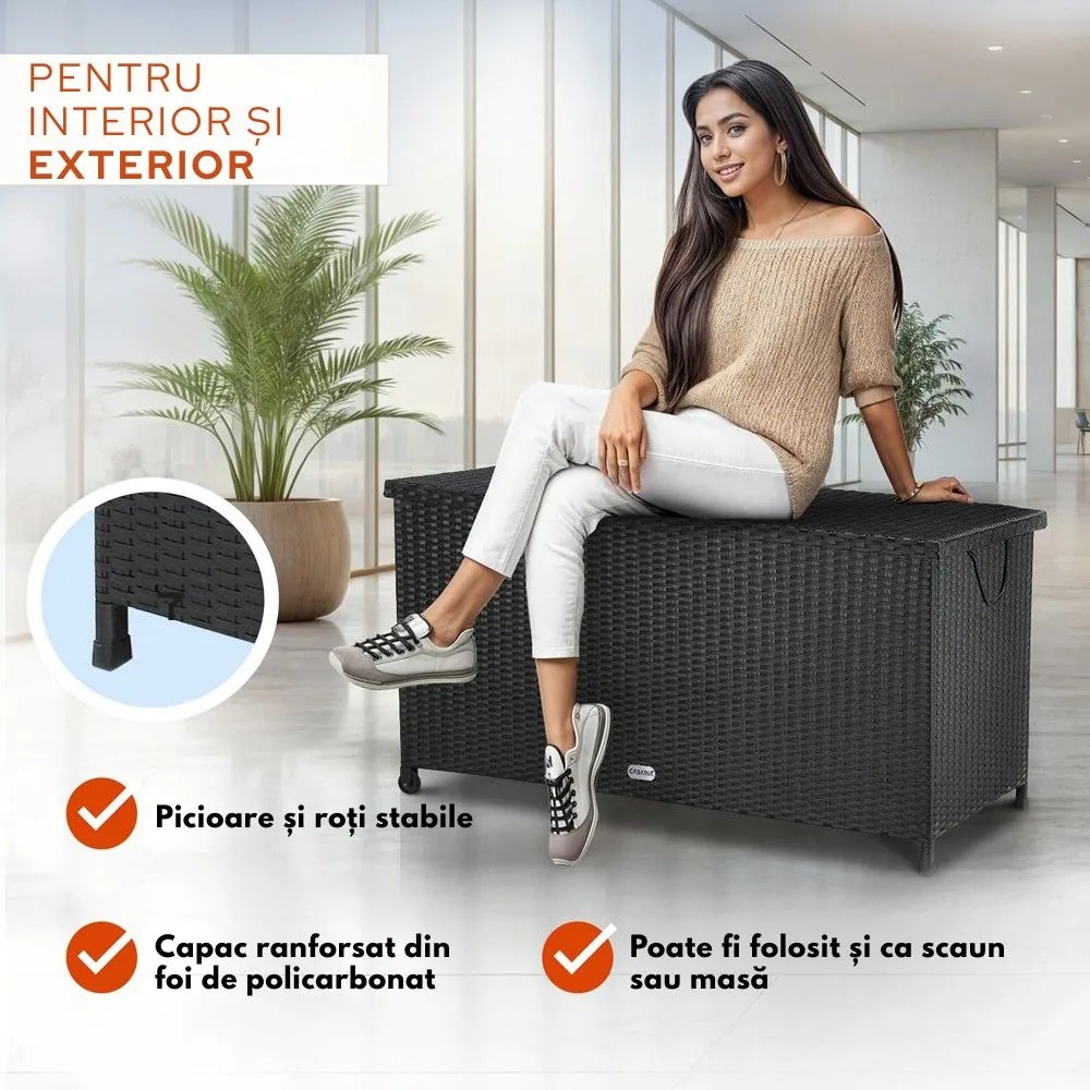 Ladă de depozitare din poliratan RICCO, 270L, 117x53x60cm, negru Casaria