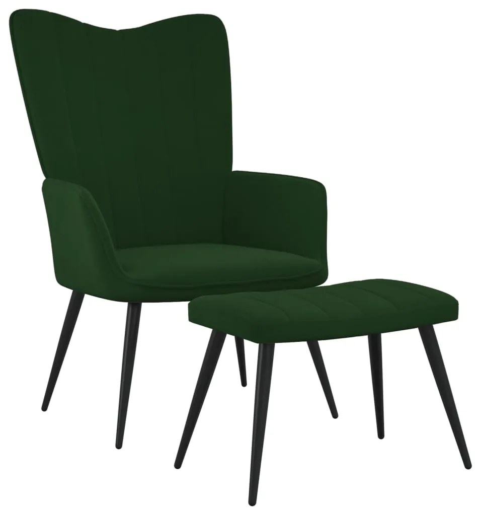 327690 vidaXL Scaun de relaxare cu taburet, verde închis, catifea