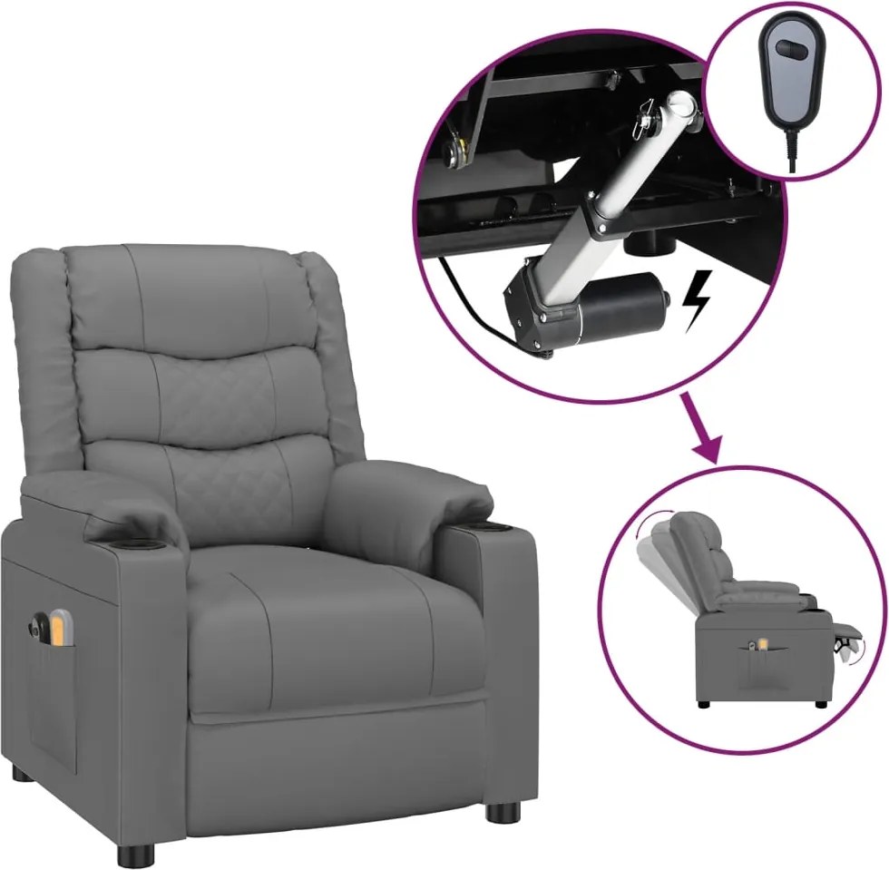 vidaXL Fotoliu de masaj electric, gri, piele ecologică