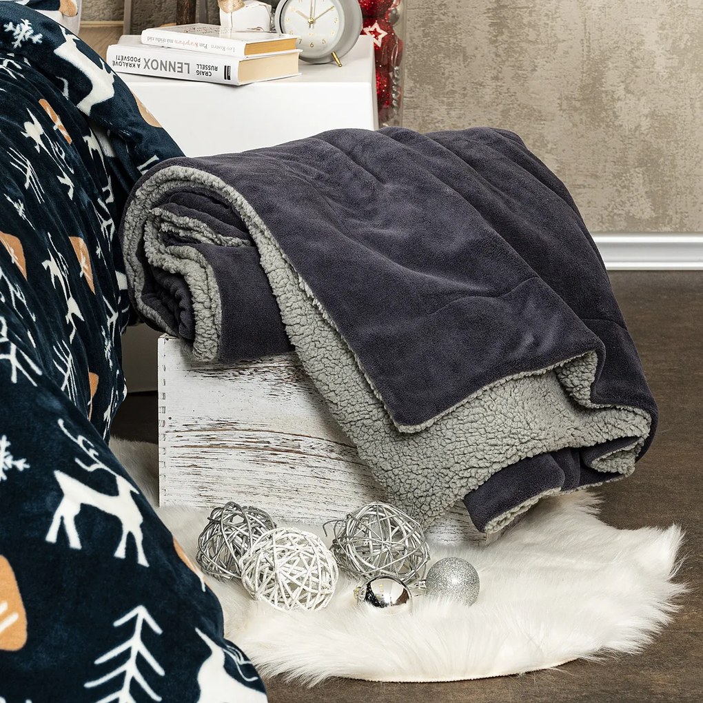 Pătură din imitație de blăniță 4Home, grideschis/antracit, 150 x 200 cm