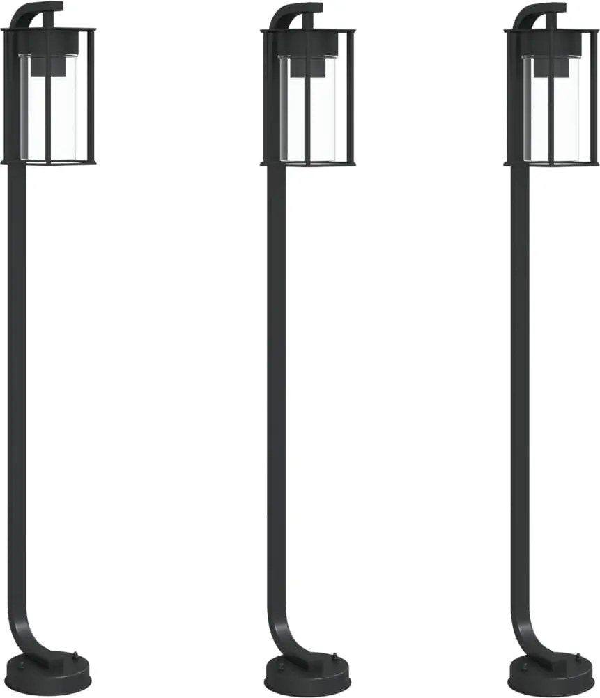 vidaXL Lămpi de podea de exterior 3 buc. negru 100 cm oțel inoxidabil