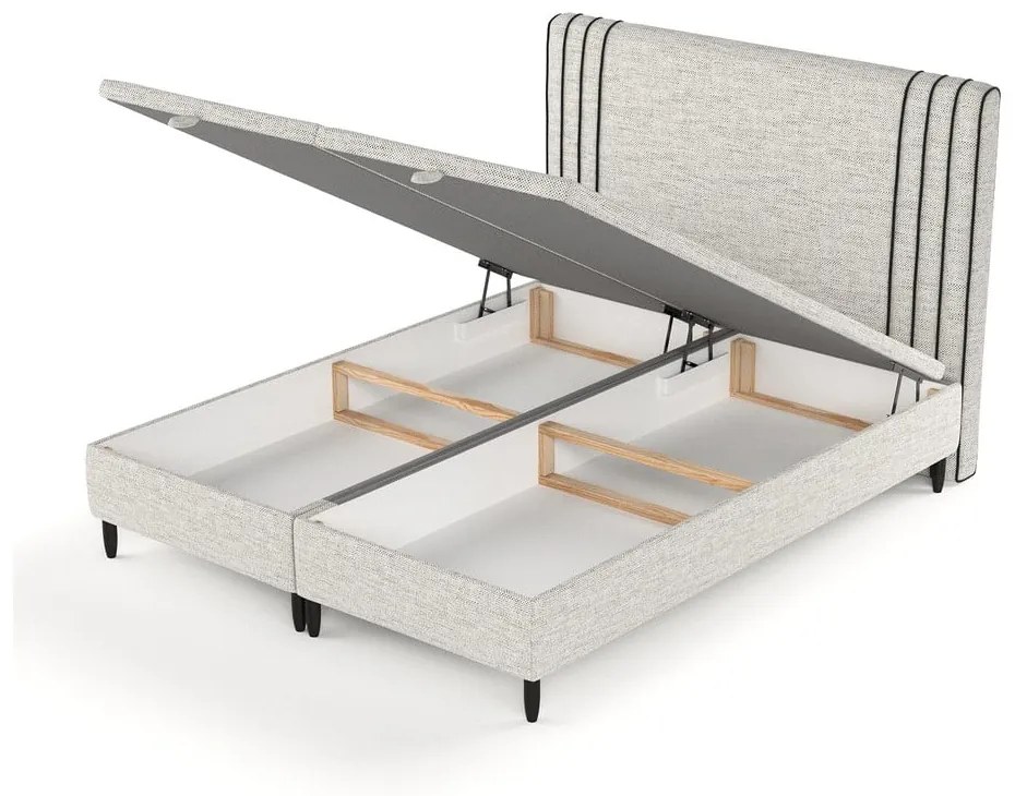 Pat matrimonial gri deschis tapițat cu spațiu de depozitare 200x200 cm Musca – Maison de Rêve