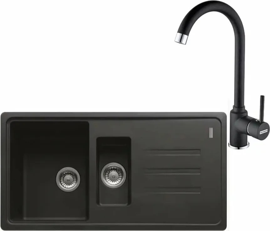 Set chiuveta bucatarie compozit Franke Malta 1 cuva 1/2 cu picurator 97x50 cm finisaj negru mat cu Pola
