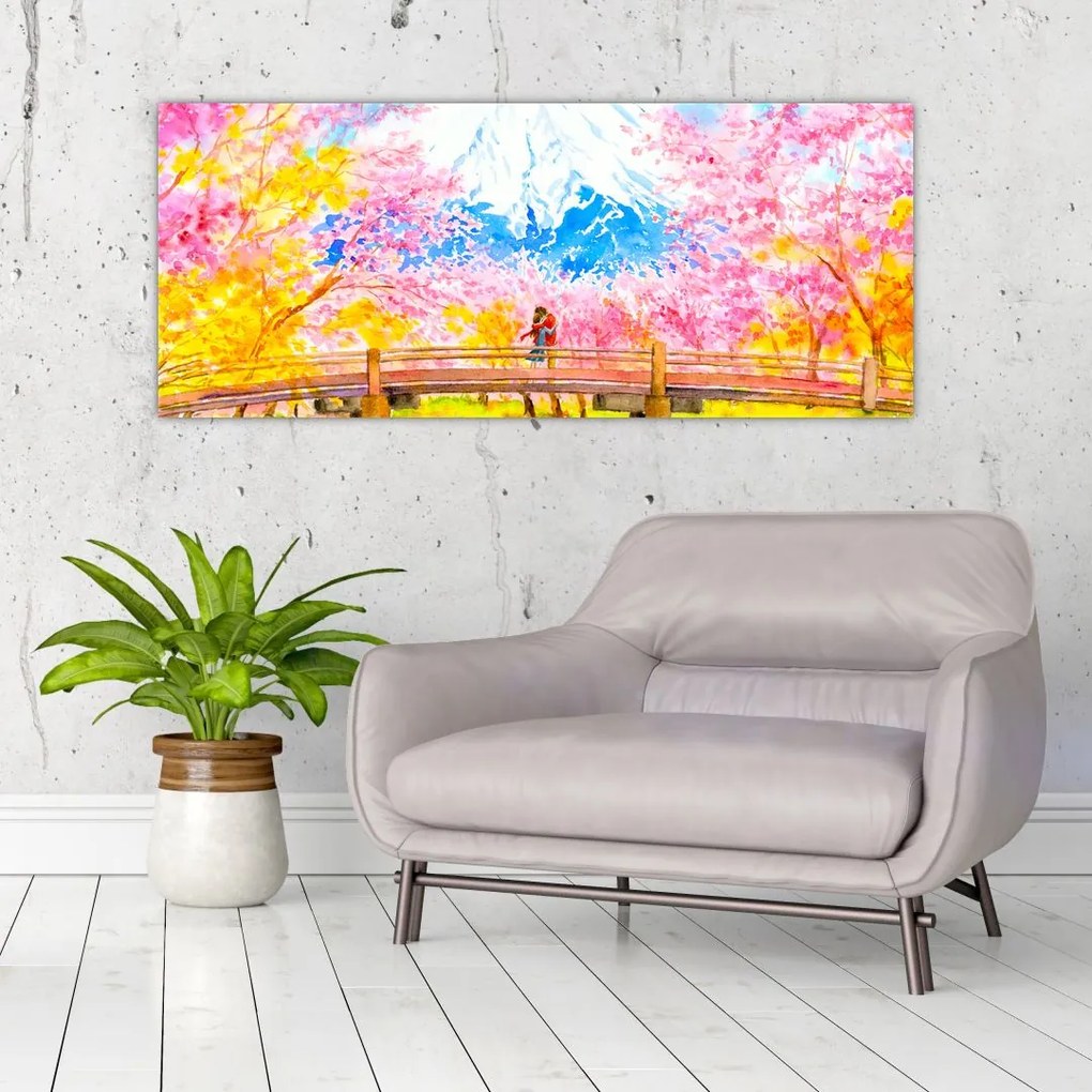 Tablou - Cuplu pictat, acuarelă (120x50 cm)