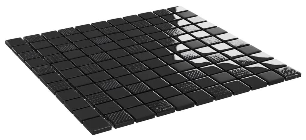 Placi mozaic, 22 buc., negru lucios, 30x30 cm, sticla 22, Negru