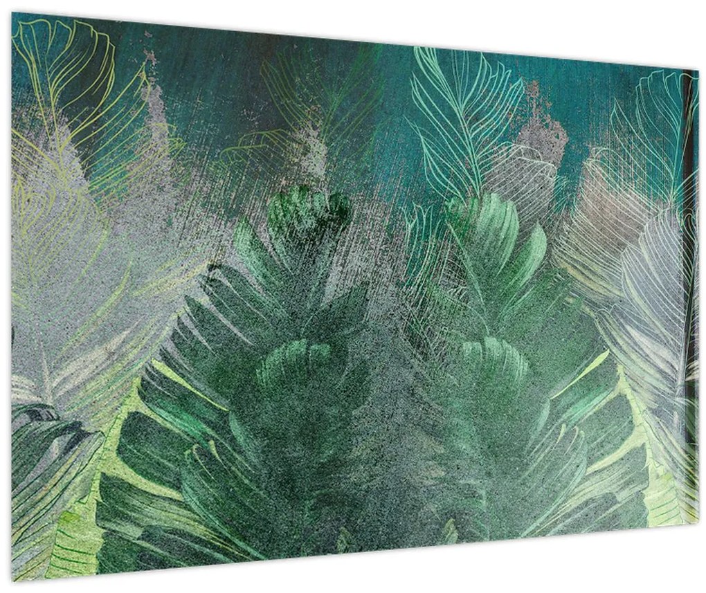 Tablou - Textura de beton cu frunze (90x60 cm)