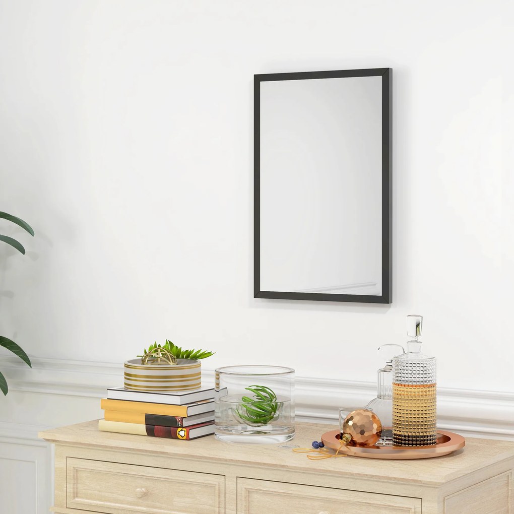 HOMCOM Oglindă Dreptunghiulară de Perete cu Cârlige, Sticlă și MDF, 60x80 cm, Negru | Aosom Romania