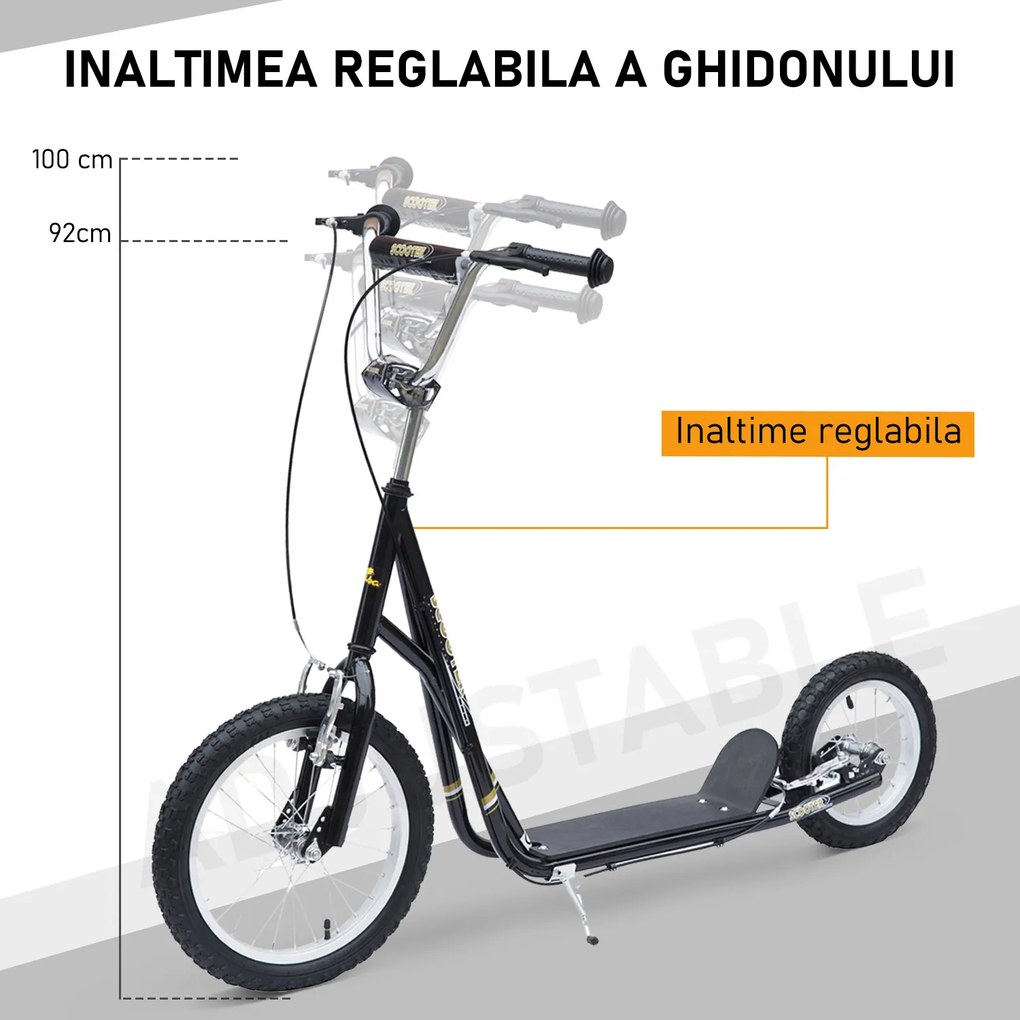 HOMCOM Trotineta pentru Copii in Otel cu Roti Mari si Frana, Negru
