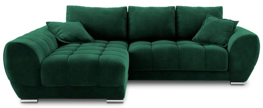 Colțar extensibil cu tapițerie de catifea și șezlong pe partea stângă Windsor & Co Sofas Nuage, verde smarald