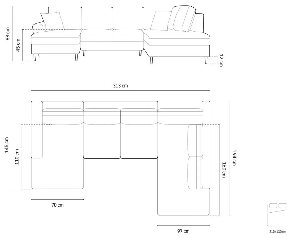Colțar verde extensibil, cu spațiu de depozitare cu tapițerie din catifea (cu colț pe partea dreaptă-în formă de "U") Kyoto – Cosmopolitan Design