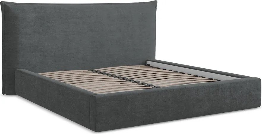 Pat matrimonial gri închis tapițat cu spațiu de depozitare cu somieră 140x200 cm Esala – Makamii