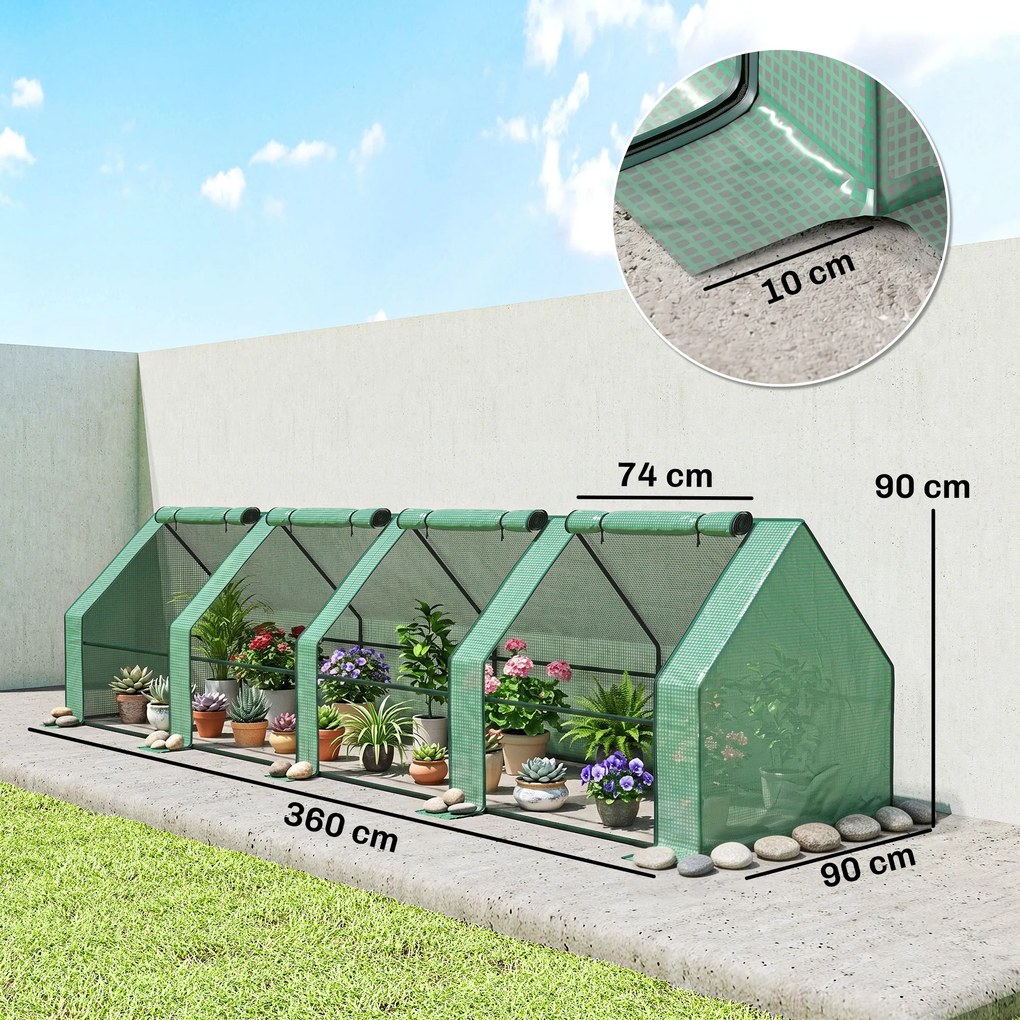 Outsunny Mini Seră Portable Tunel pentru Creșterea Plantelor și Florilor cu Uși Rulabile cu Fermoar, Verde | Aosom Romania