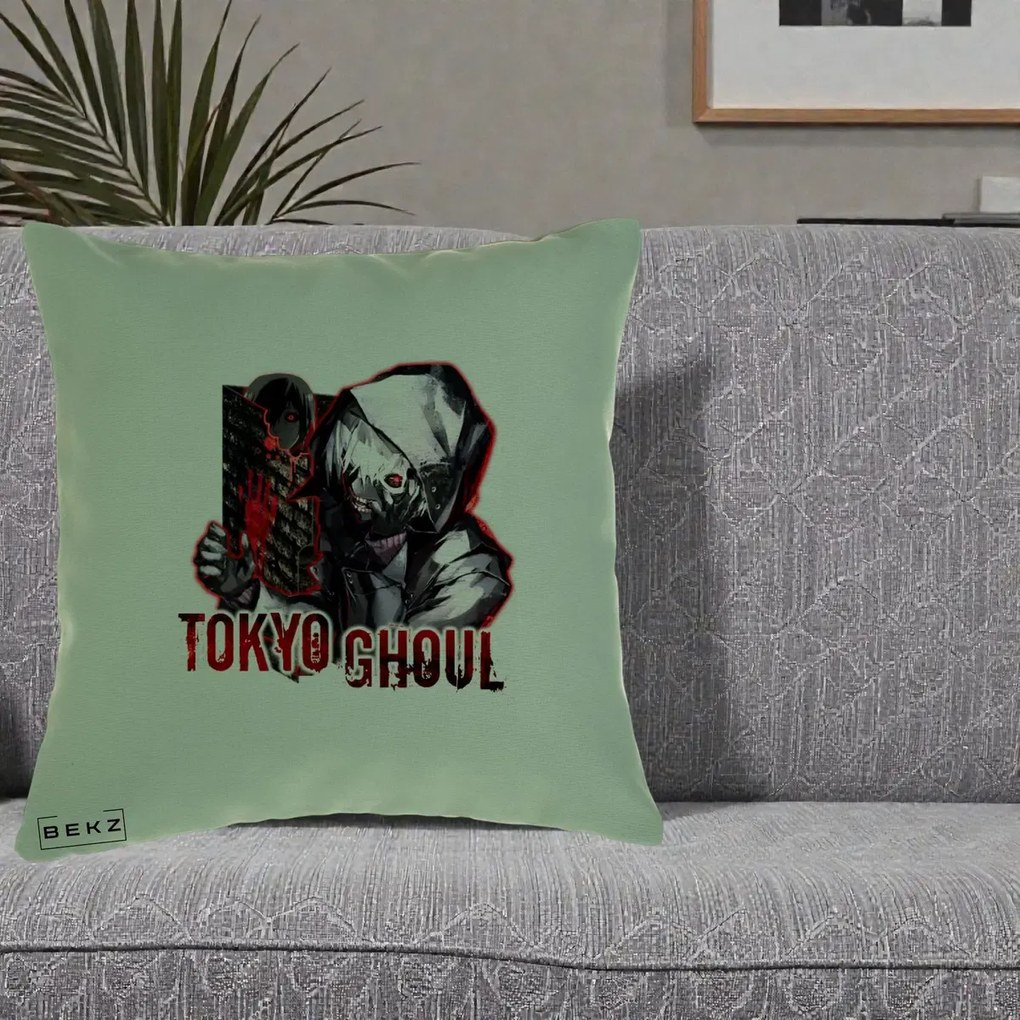 Perna Personalizata Tokyo Ghoul Ken Kaneki Anime, 40x40 cm, Verde, Husa Detasabila, Perna Inclusa, BEKZ®