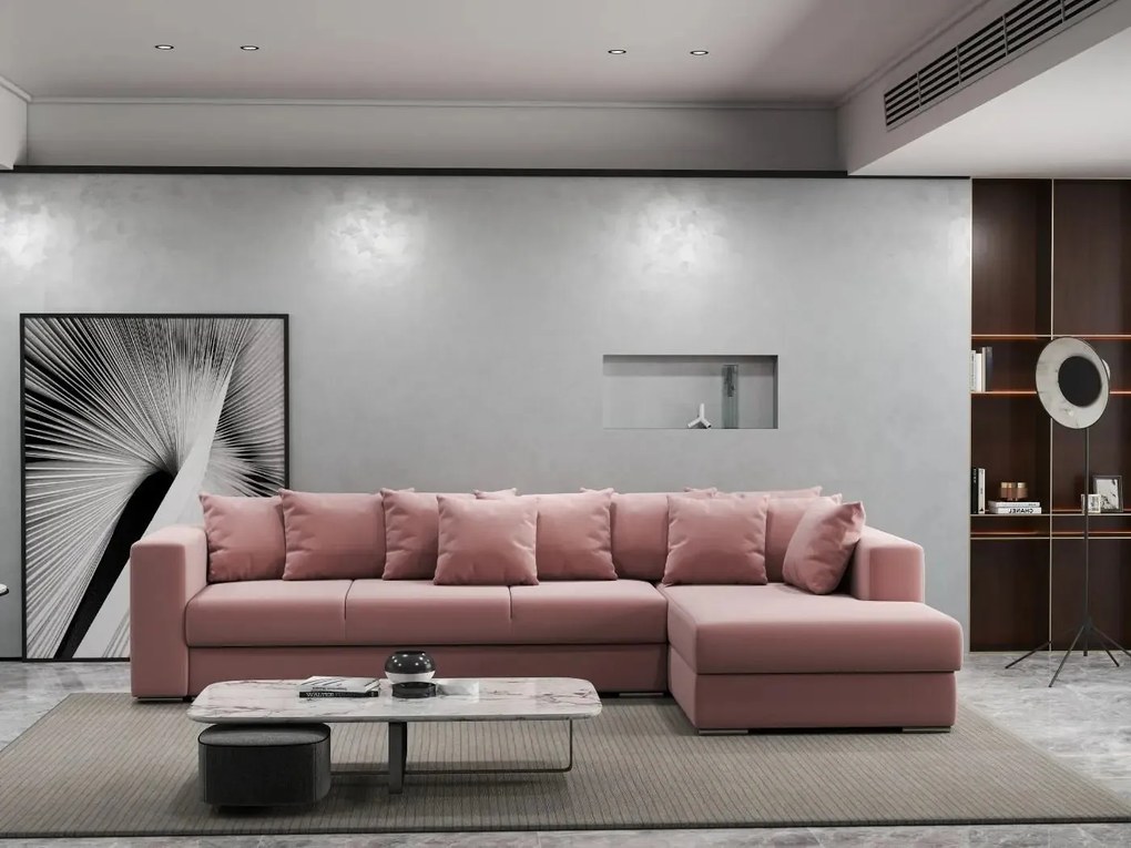 Colțar extensibil dumonde cu ladă de depozitare si sezut confortabil din spuma high-density, Gloria Royal Pink II 320x183 cm