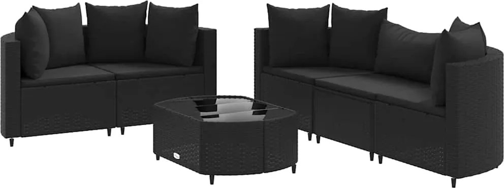 vidaXL Set mobilier de grădină cu perne, 6 piese, negru, poliratan