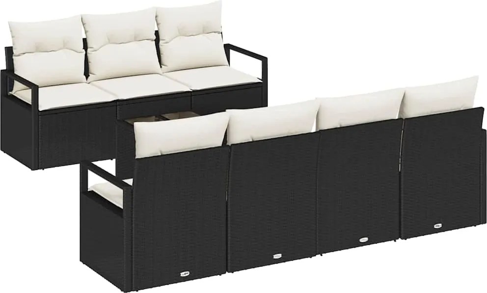 vidaXL Set de canapea 8 pcs Negru și Crem poliratan