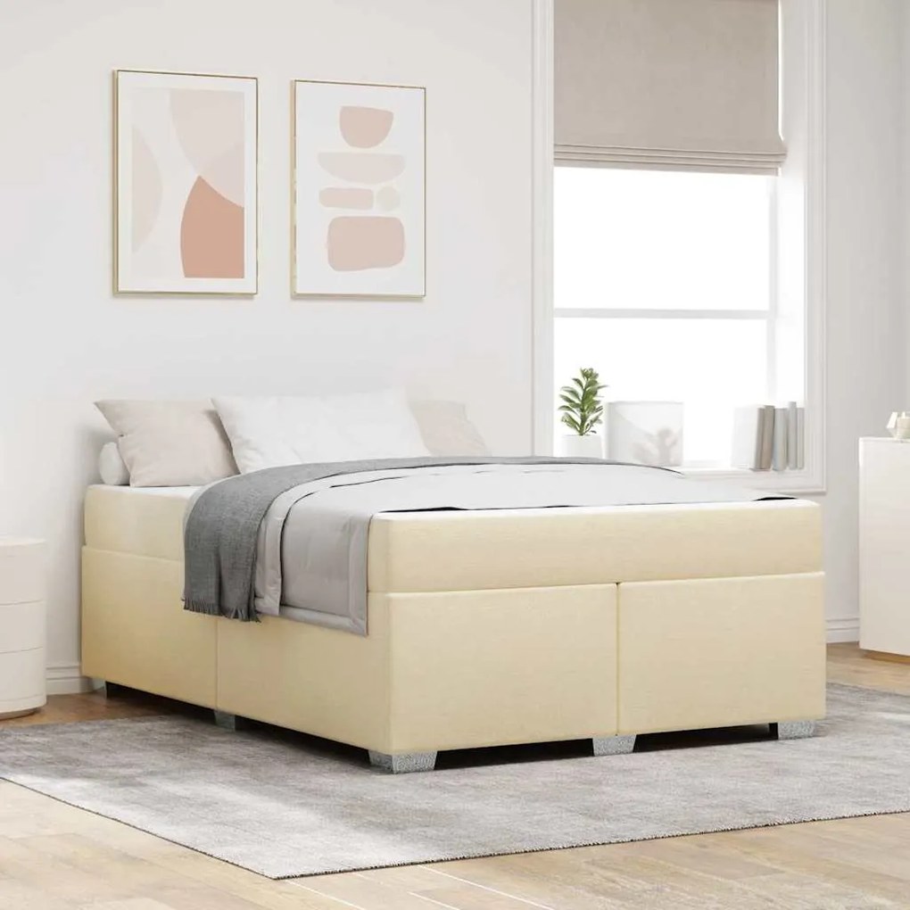 vidaXL Cadru de pat Altele Crem 140 x 200 cm țesătură
