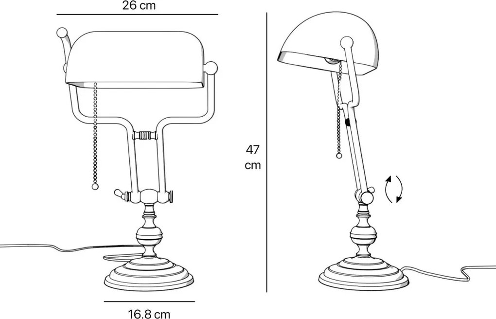 Lampa de birou din alama design clasic Compact Banker