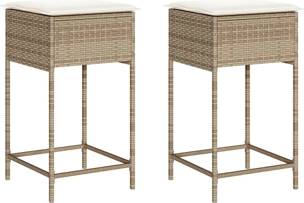 vidaXL Scaune de bar pentru grădină cu perne, 2 buc., bej, poliratan