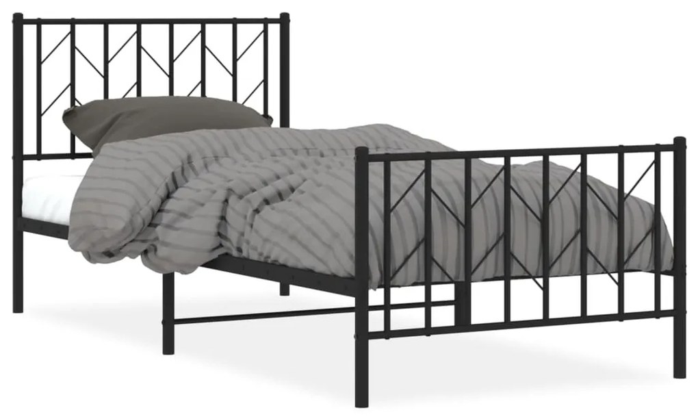 374447 vidaXL Cadru pat metalic cu tăblii de cap/picioare, negru, 90x190 cm