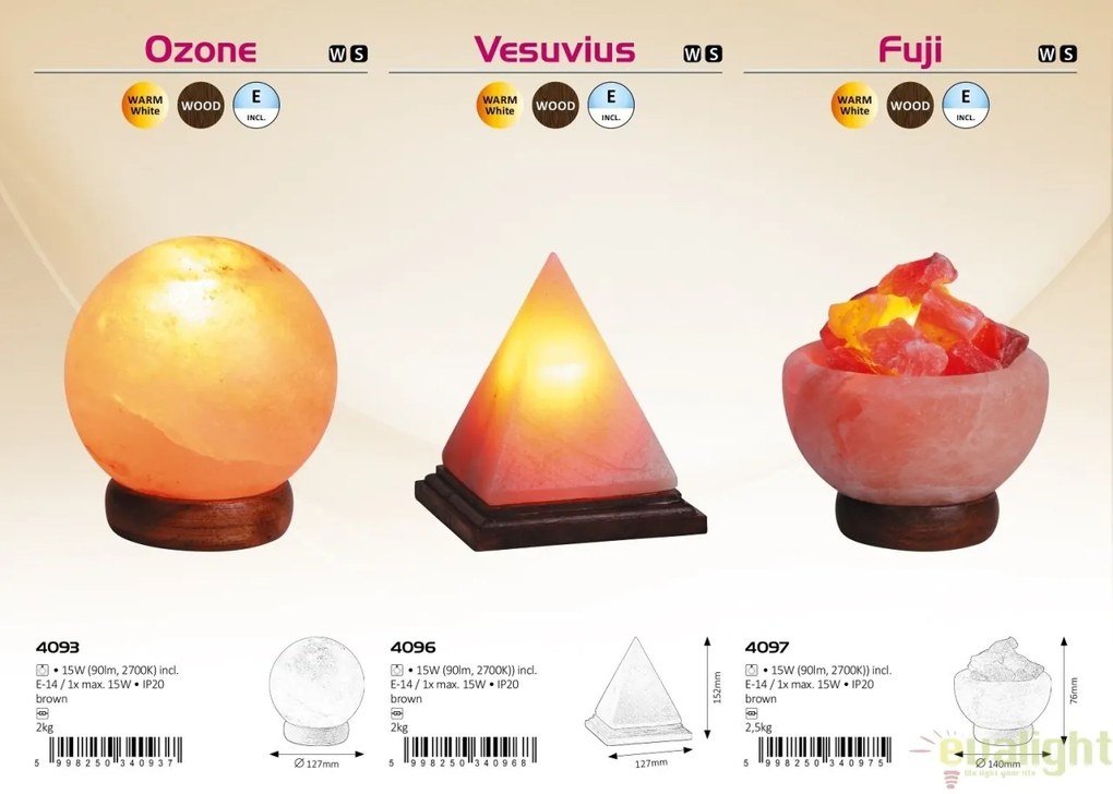 Veioza, lampa de masa din piatra de sare, Vesuvius 4096 RX