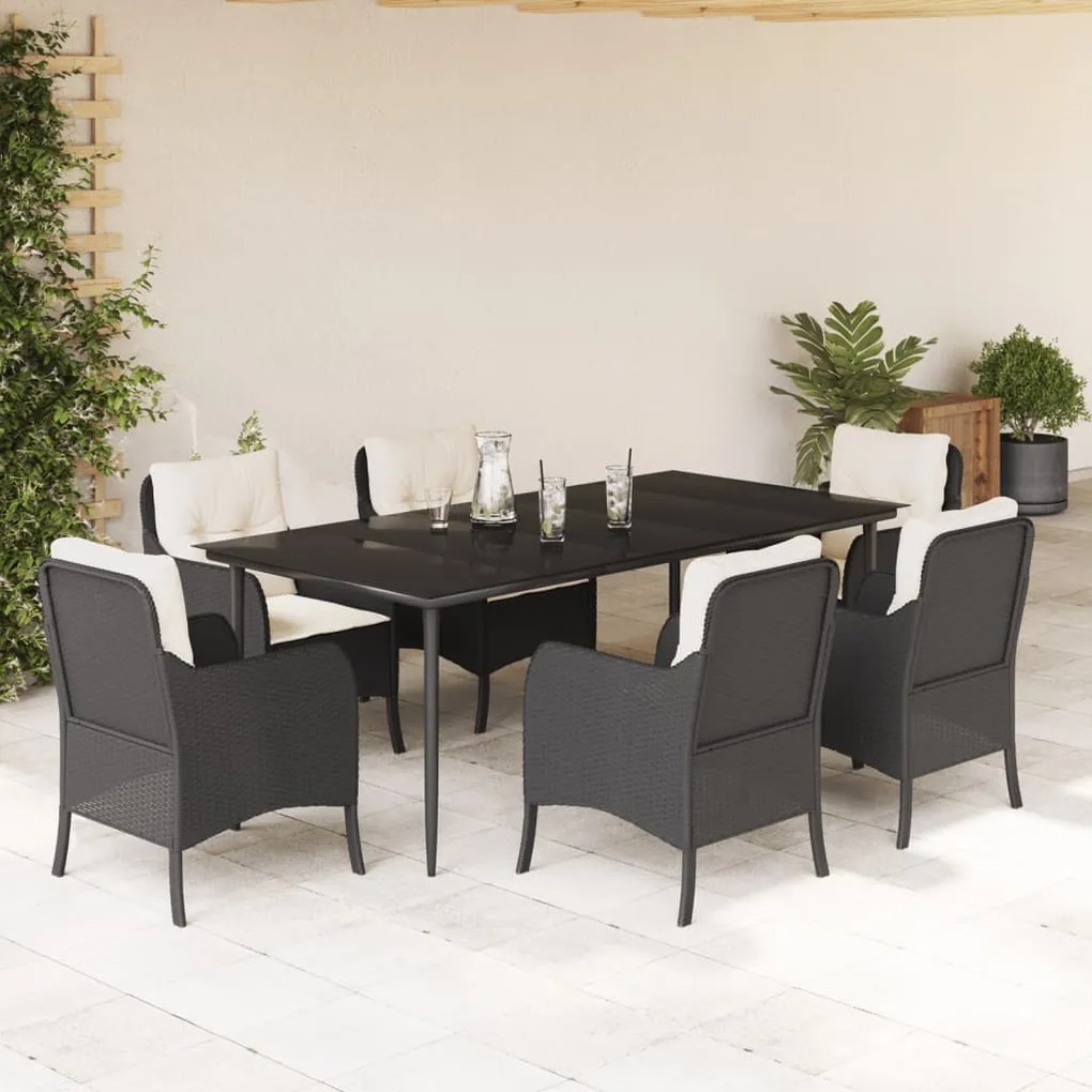 vidaXL Set mobilier de grădină cu perne, 7 piese, negru, poliratan