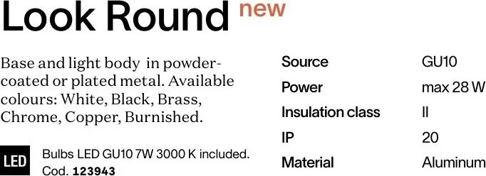 Aplica de perete LOOK AP2 ROUND D60 H300 OTTONE