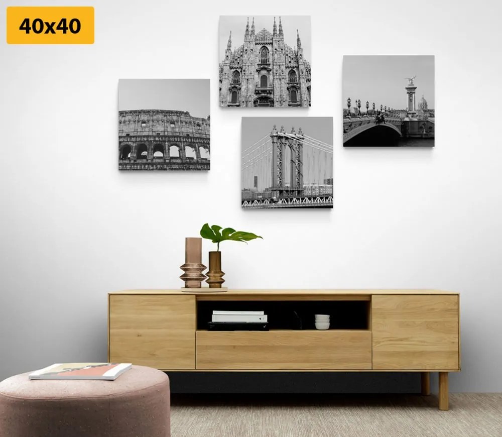Set tablouri orașe în design alb-negru