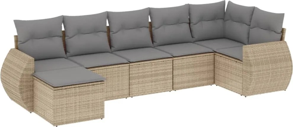 vidaXL Set canapele de grădină, 7 piese, cu perne, bej, poliratan