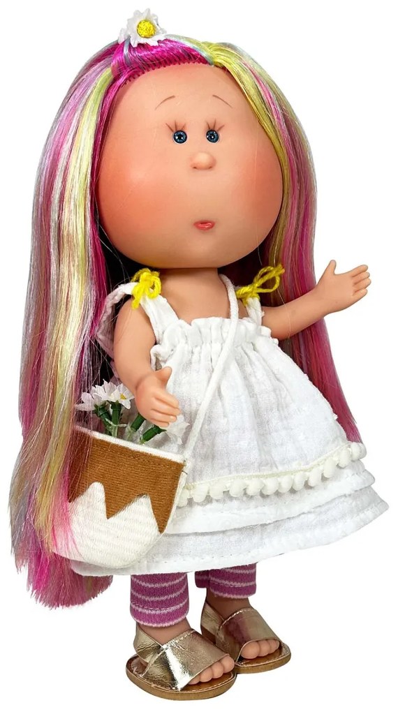 Papusa Nines D'Onil, Colectia Little Mia, cu parul curcubeu, 23 cm